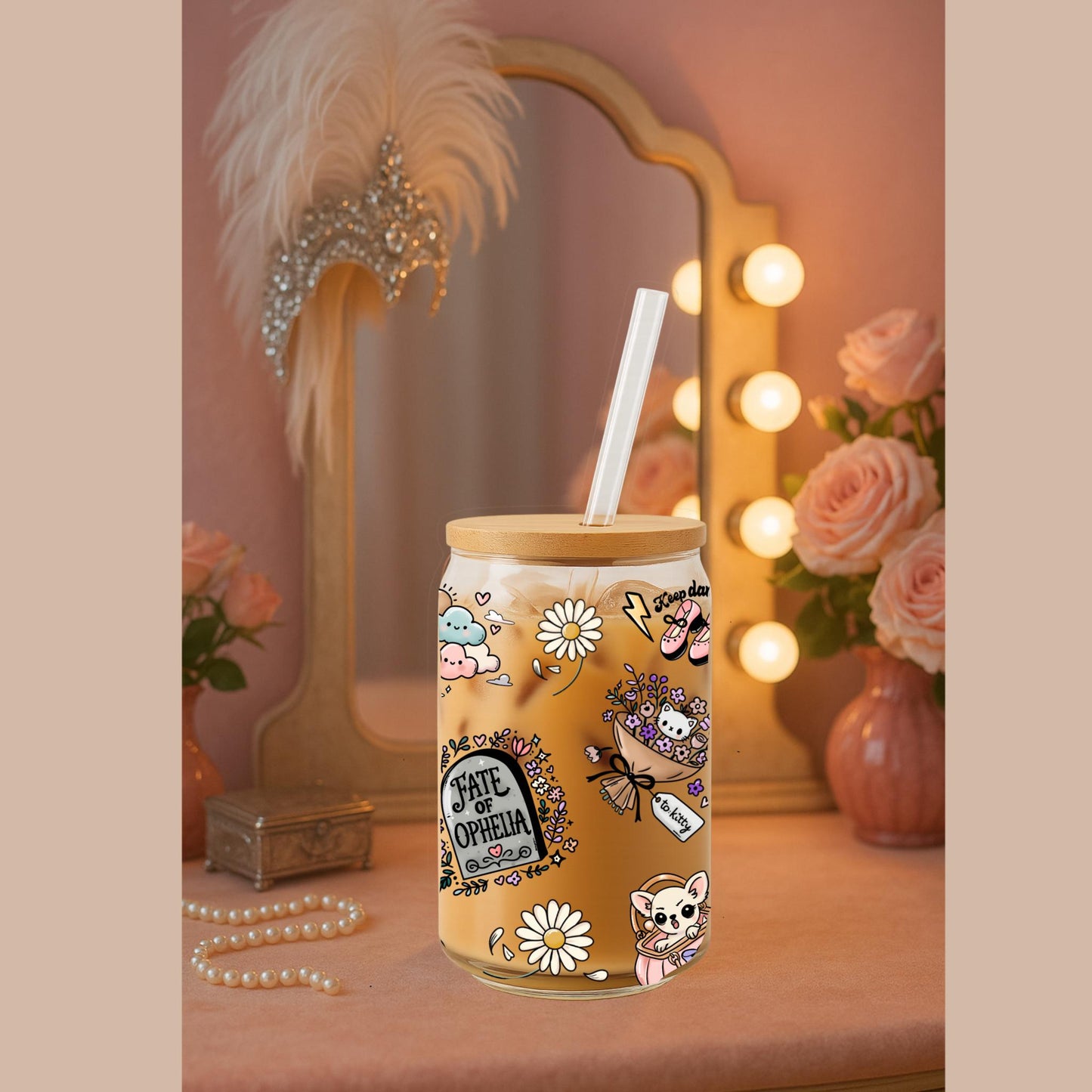 Showgirl Glass Can Wrap PNG | Retro Doodle, Libbey 16oz (Digital Download)