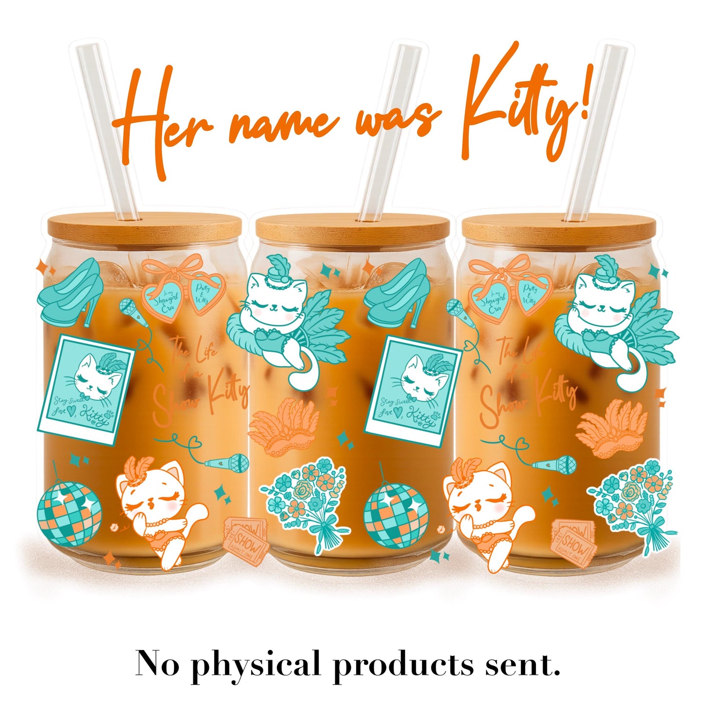 Life of a Show Kitty Cup Wrap PNG | Pastel Glam Glass Can Wrap | Seamless Retro Doodle Design | Showgirl Aesthetic | Sublimation PNG