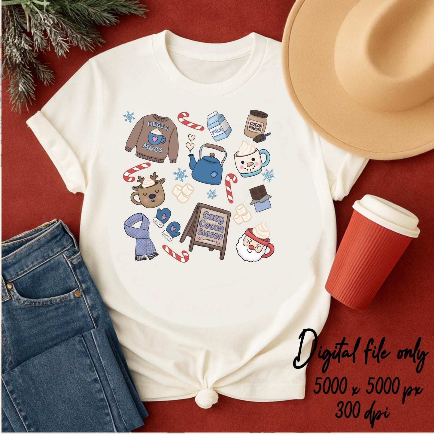 Christmas Cocoa Seamless Pattern – Holiday Doodle Clipart (PNG)