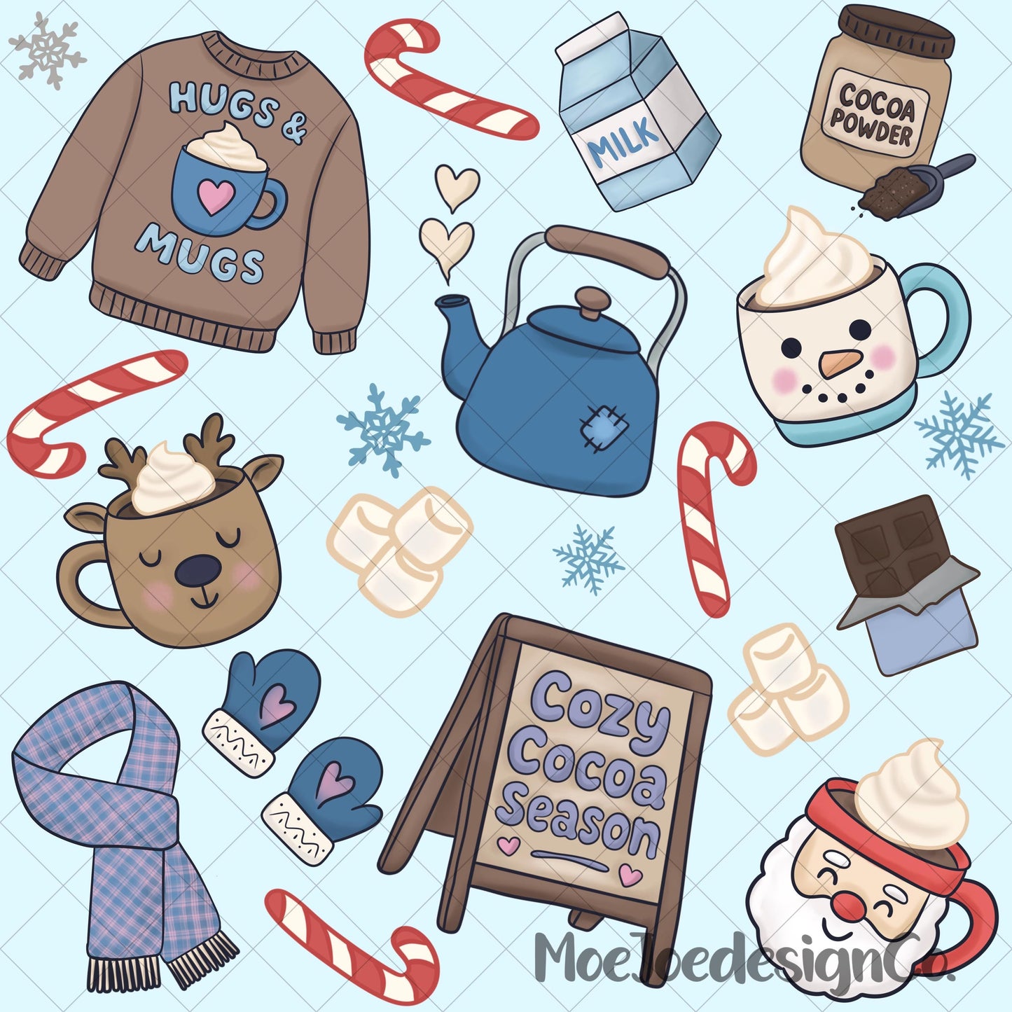 Christmas Cocoa Seamless Pattern – Holiday Doodle Clipart (PNG)