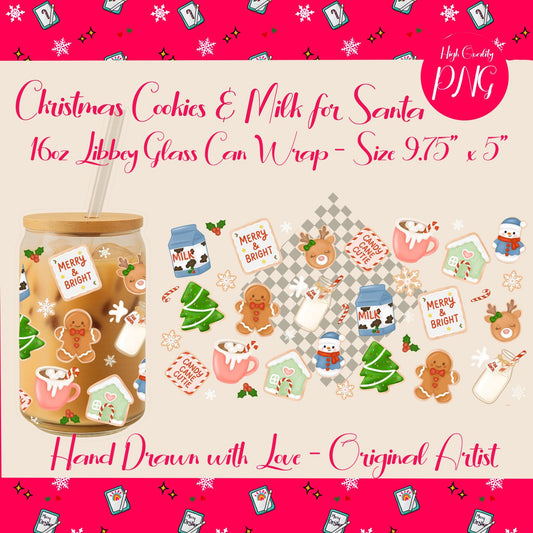 Christmas Cup Wrap: Milk & Cookies for Santa, Kawaii PNG (Digital Download)