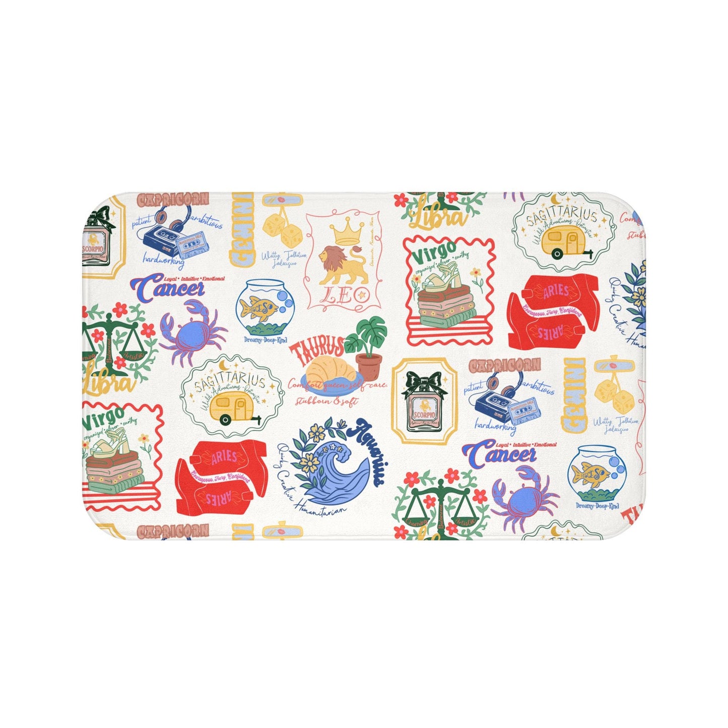 Boho Zodiac Bath Mat | Hand-Drawn Astrology Bathroom Rug
