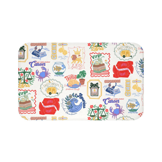 Boho Zodiac Bath Mat | Hand-Drawn Astrology Bathroom Rug