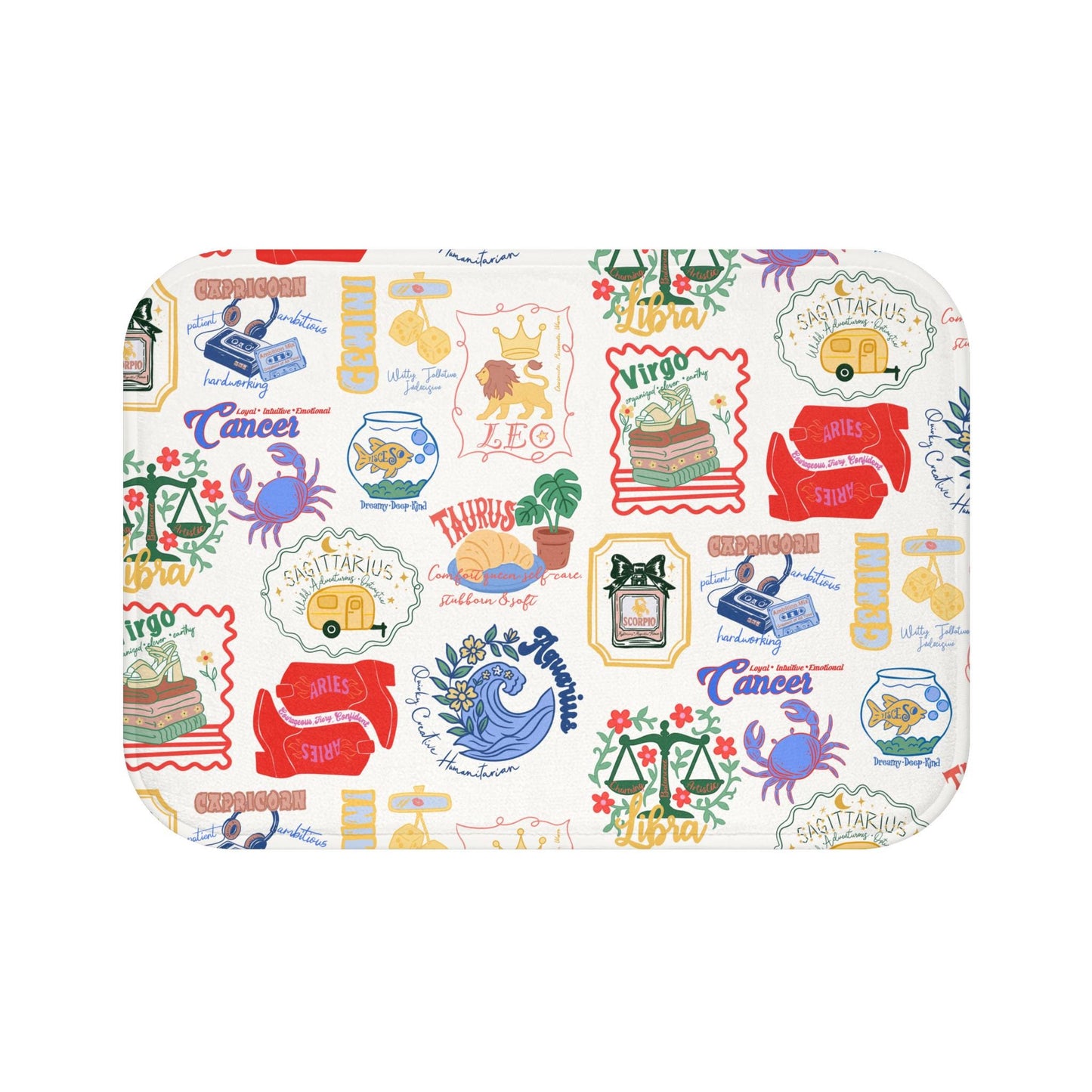 Boho Zodiac Bath Mat | Hand-Drawn Astrology Bathroom Rug