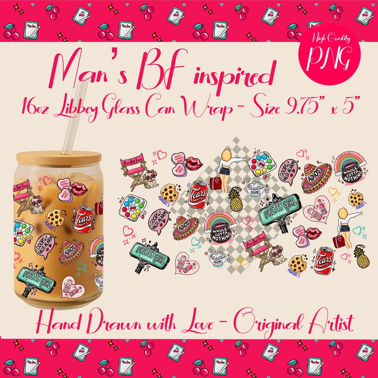 Trendy Pop Star SC Mannchild Libbey Glass Can Wrap PNG | 16oz Tumbler (Digital Download)