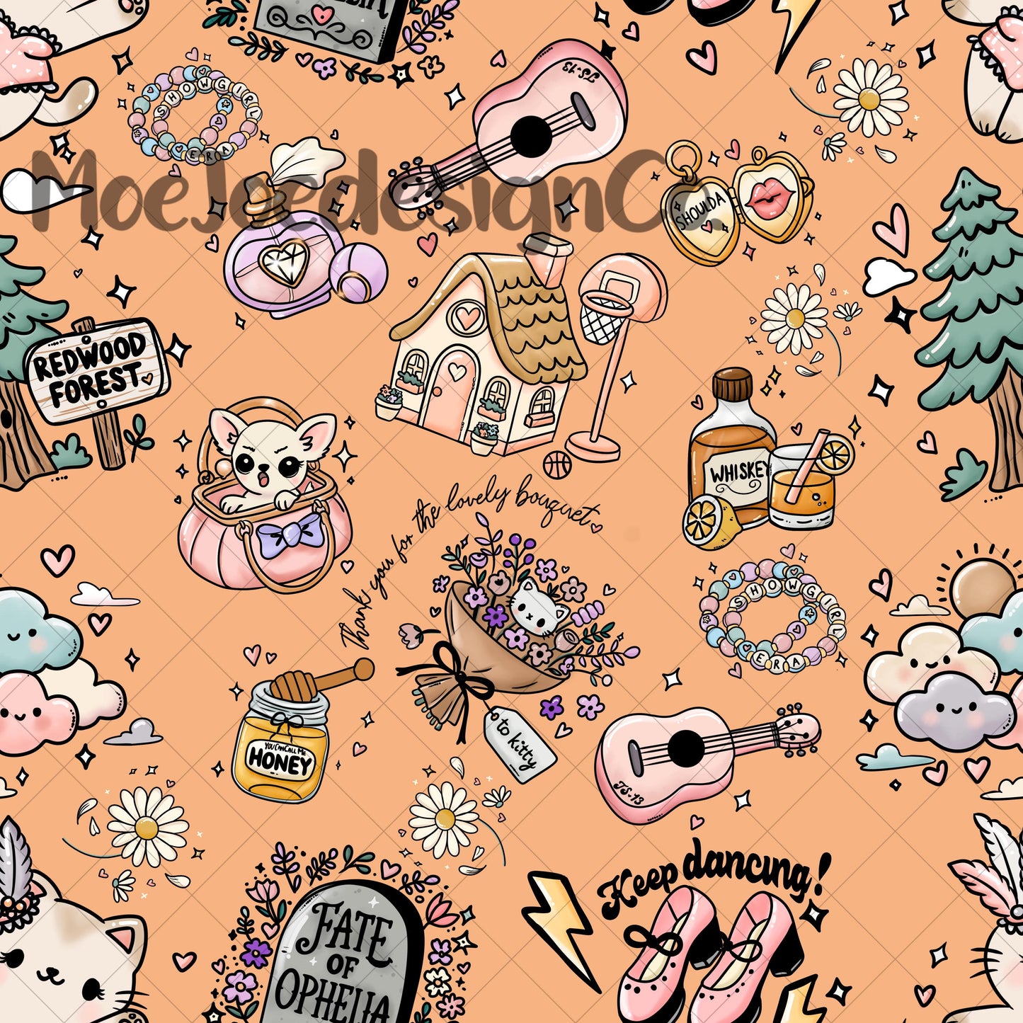 Showgirl Seamless Pattern – Sparklecore Glam, Retro Pink (Digital Download)