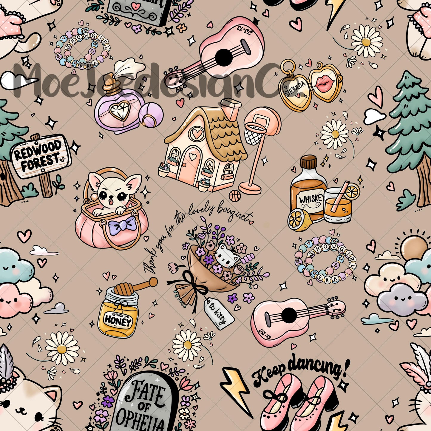 Showgirl Seamless Pattern – Sparklecore Glam, Retro Pink (Digital Download)