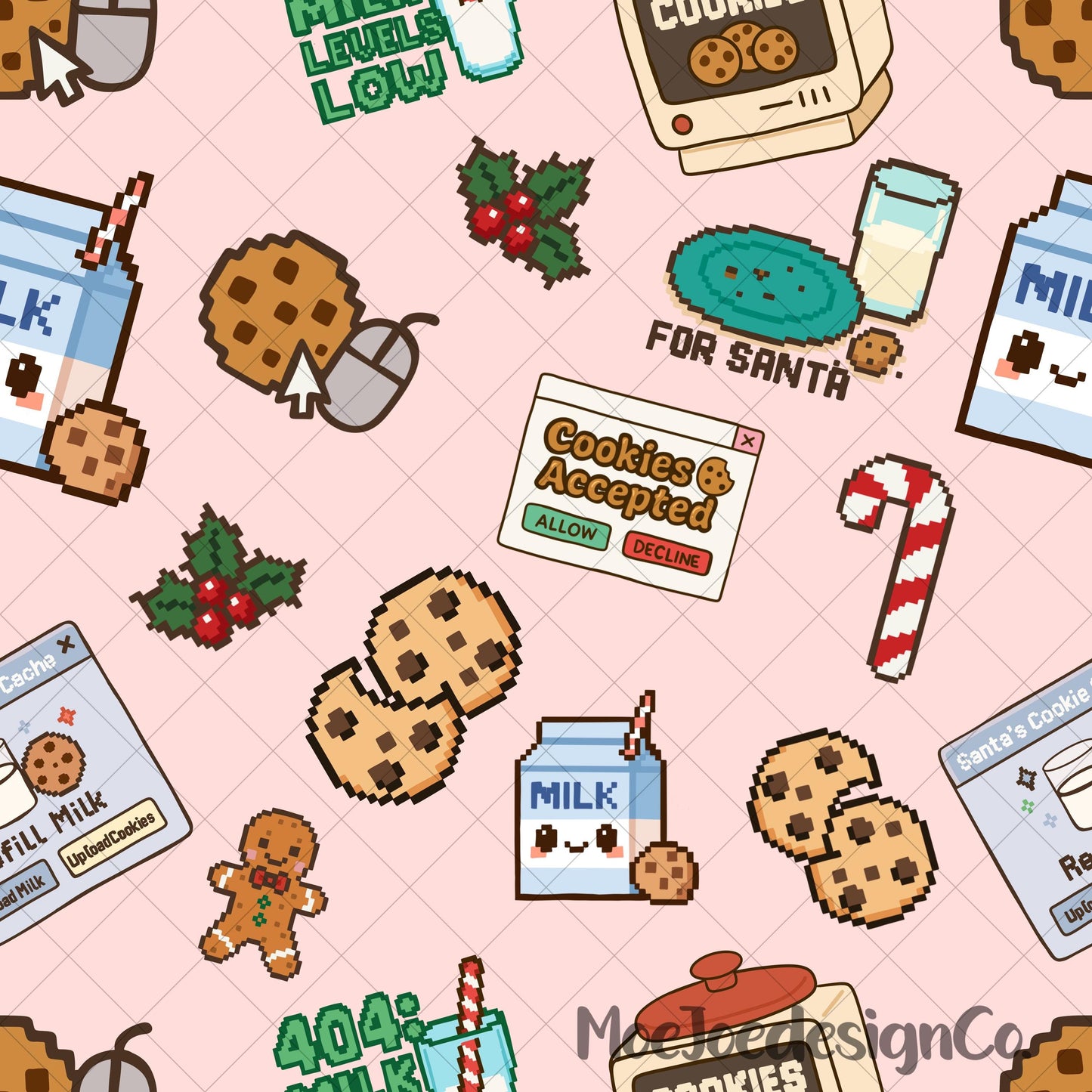 Christmas Pixel Cookie Seamless Pattern | Y2K Retro Design (Digital Download)