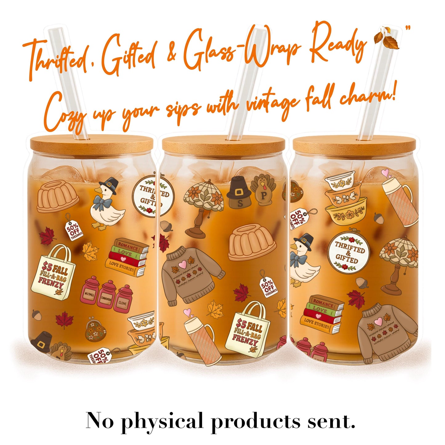 Fall Thrift Shop Glass Can Wrap – 16oz Libbey, Thanksgiving (PNG File)