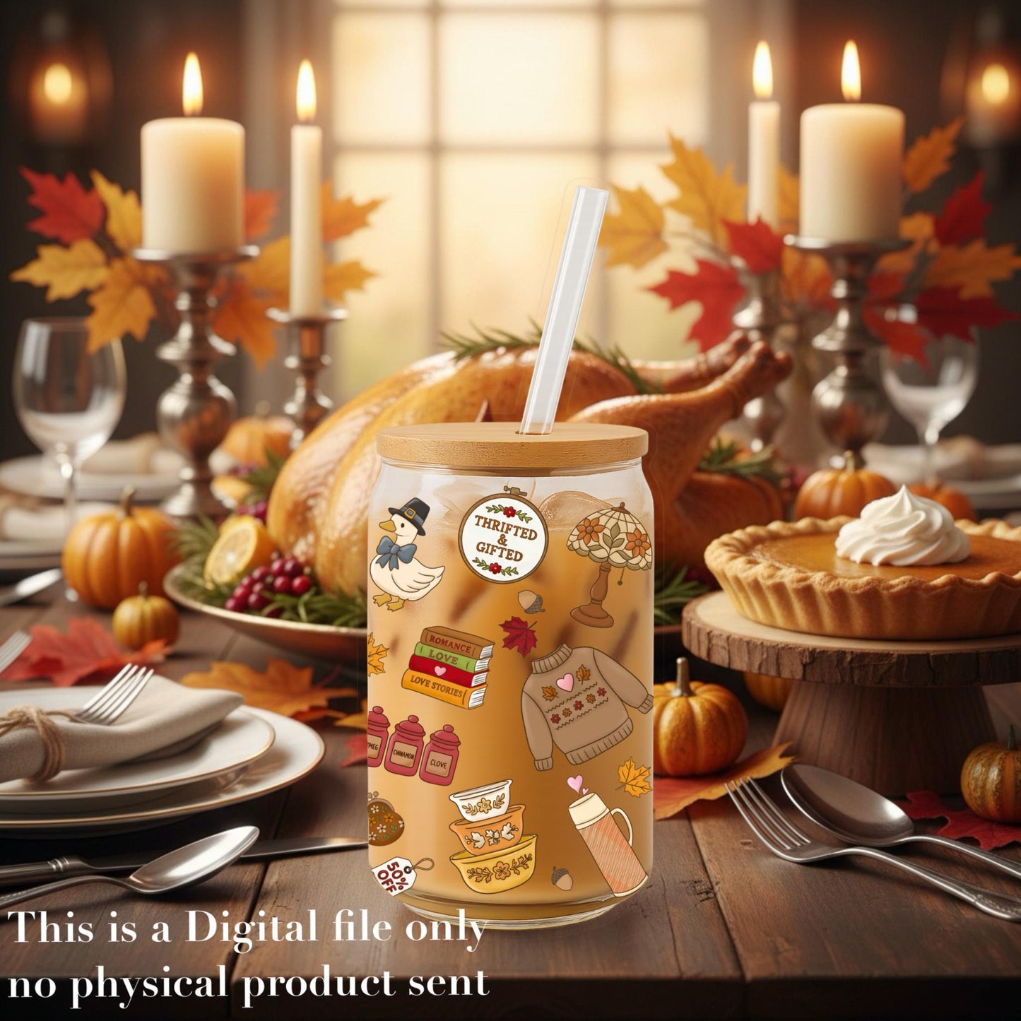 Fall Thrift Shop Glass Can Wrap – 16oz Libbey, Thanksgiving (PNG File)