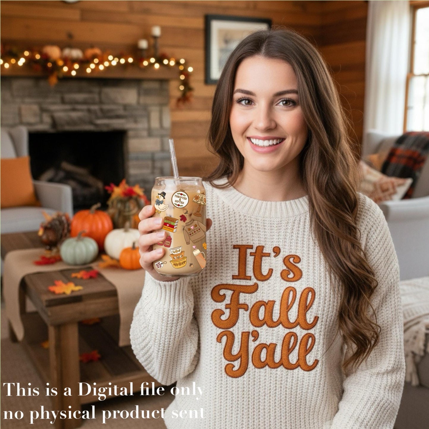 Fall Thrift Shop Glass Can Wrap – 16oz Libbey, Thanksgiving (PNG File)