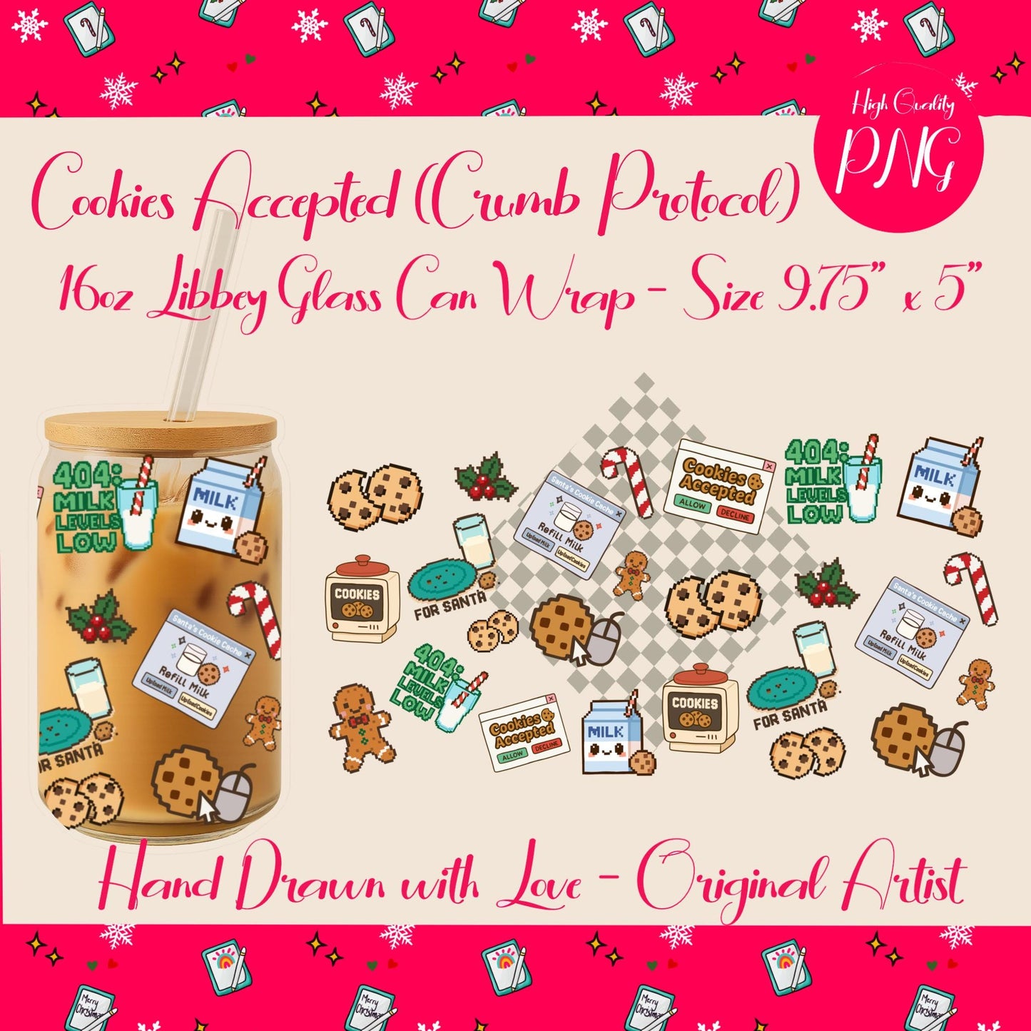 Retro Y2K Christmas Tumbler Wrap | Crumb Protocol PNG (Digital Download)