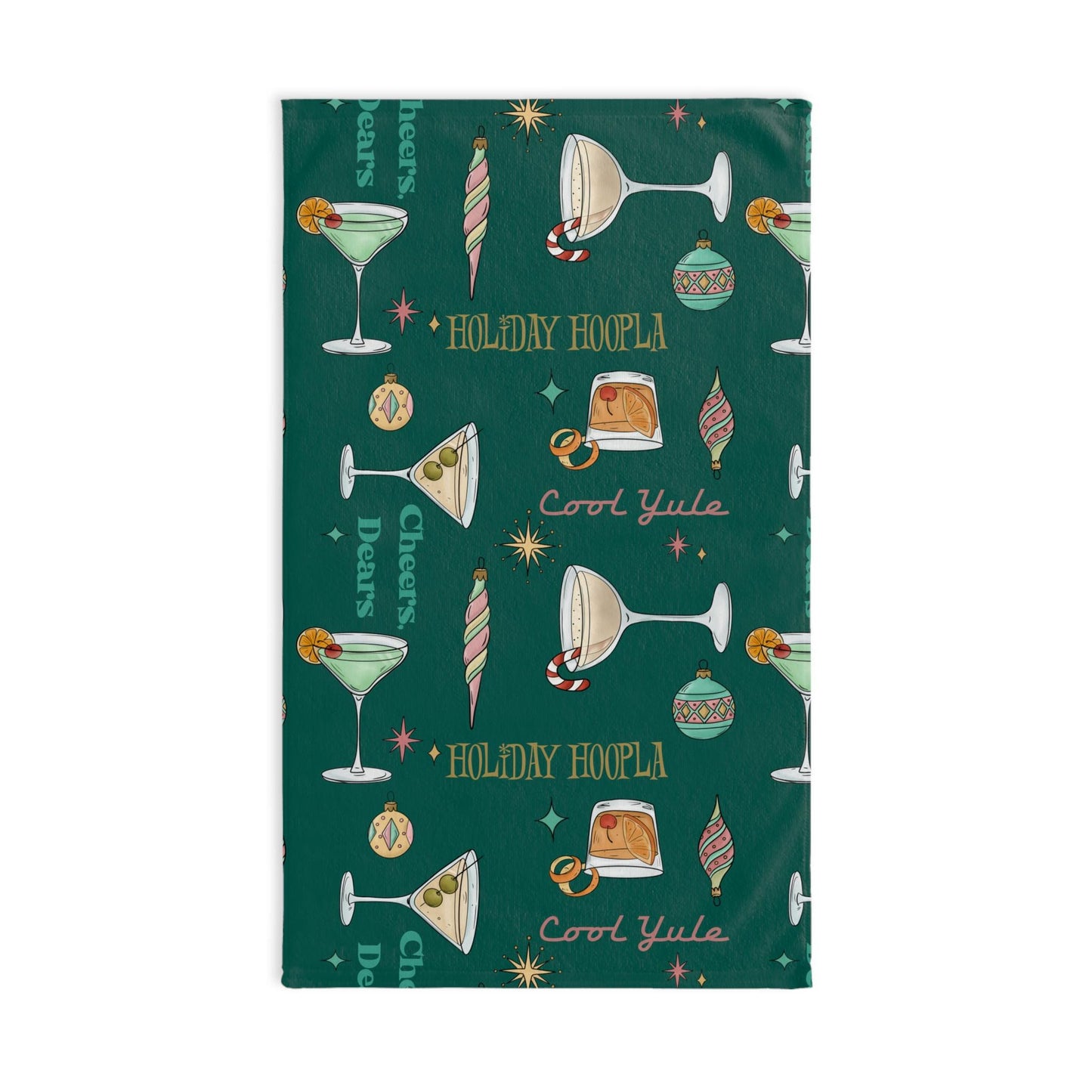 Holiday Cocktail Hand Towel: Mid-Century Martini Print Kitchen Decor