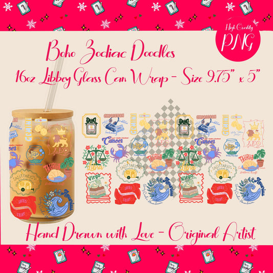 Boho Zodiac Cup Wrap | Hand Drawn Astrology PNG (Digital Download)