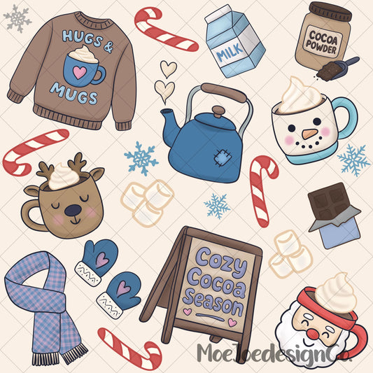 Christmas Cocoa Seamless Pattern – Holiday Doodle Clipart (PNG)