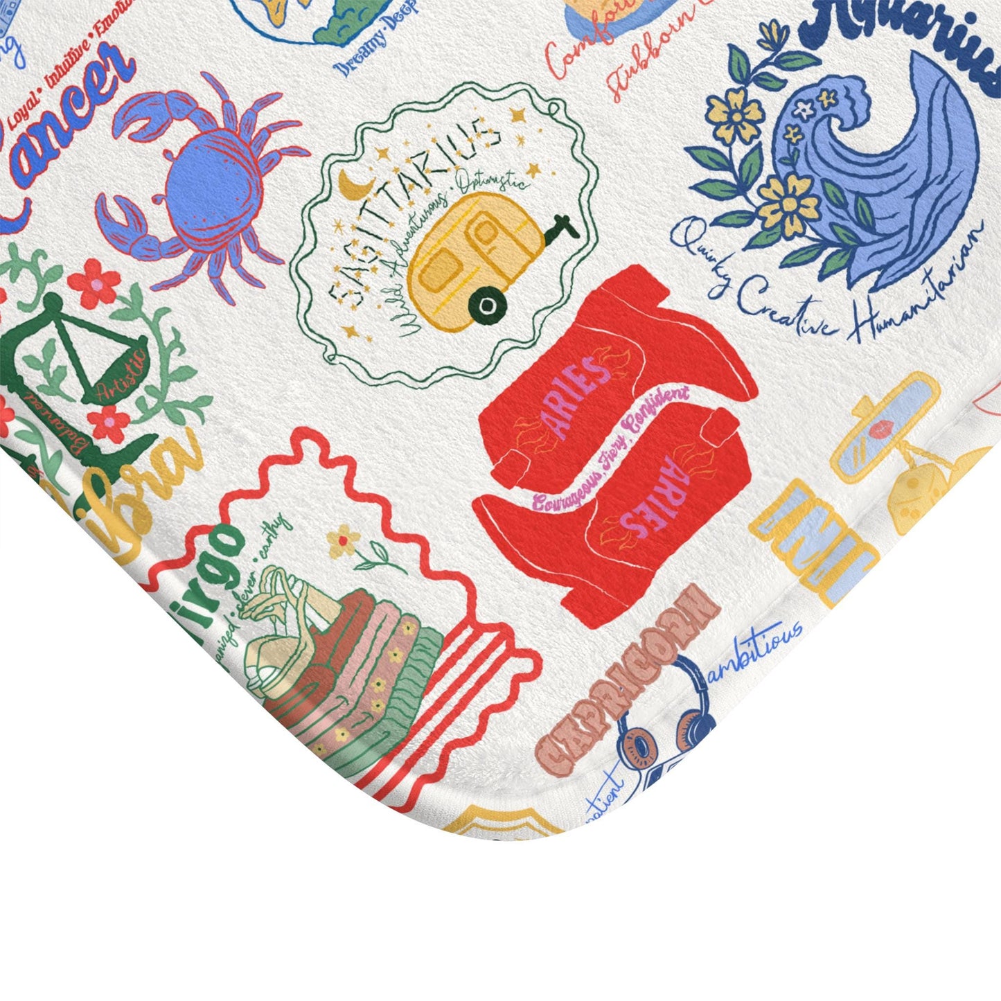 Boho Zodiac Bath Mat | Hand-Drawn Astrology Bathroom Rug