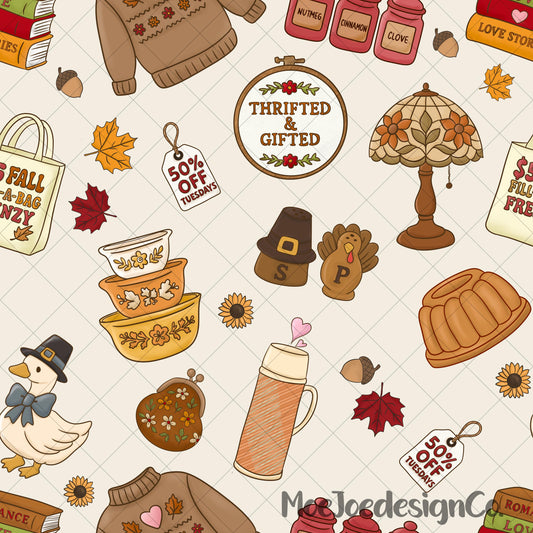 Fall Thrift Shop Pattern – Autumn Doodle Clipart (PNG Digital Download)