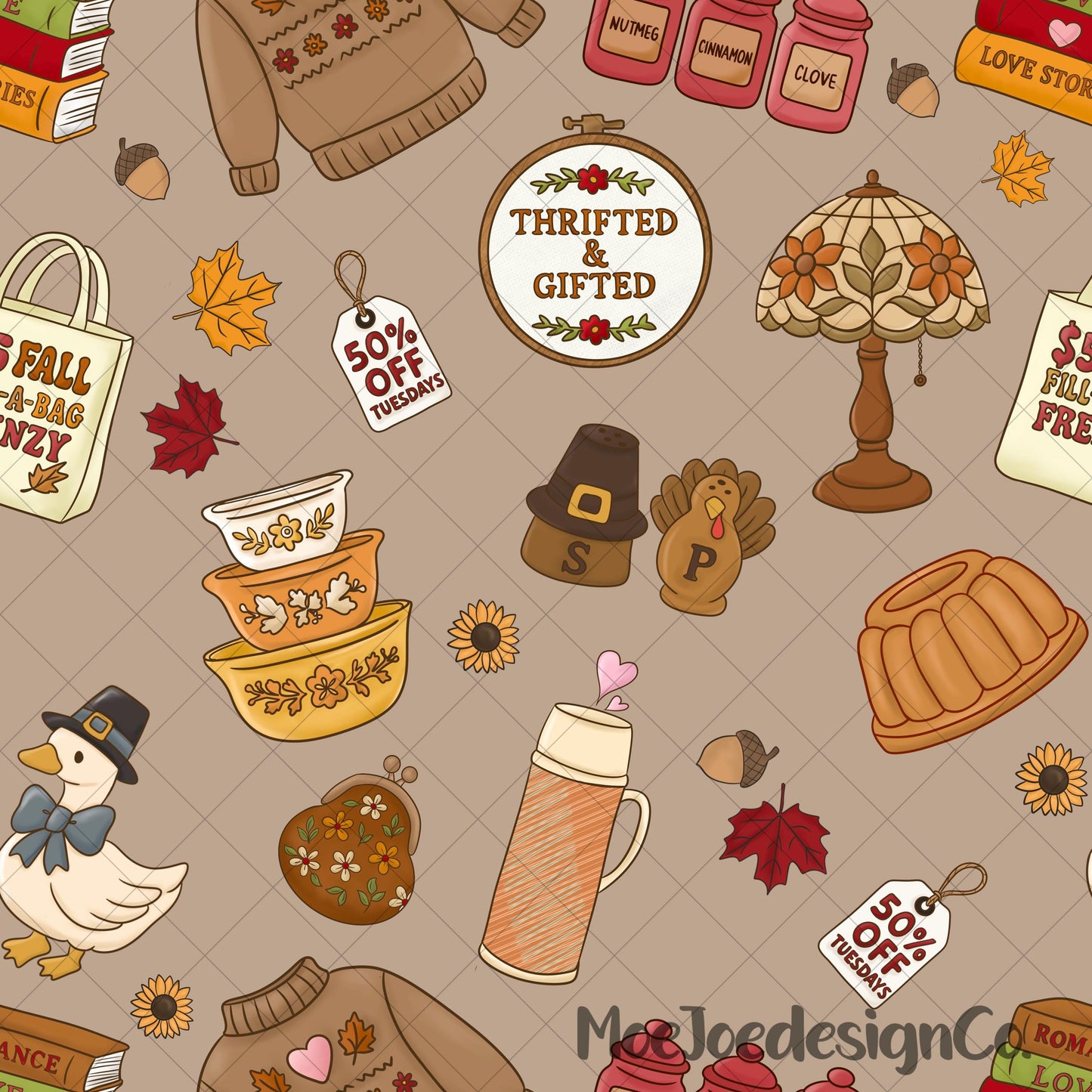 Fall Thrift Shop Pattern – Autumn Doodle Clipart (PNG Digital Download)