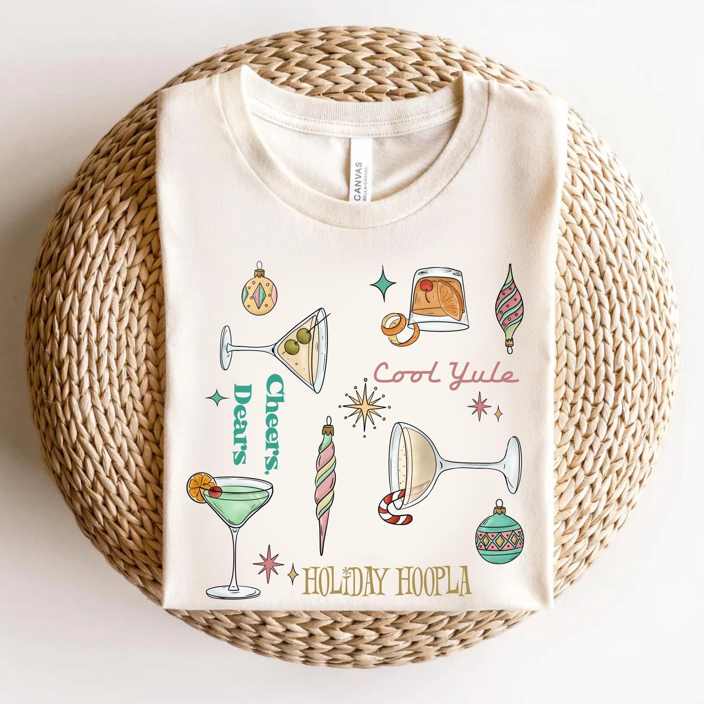 Retro Christmas Martini Seamless Pattern • Mid-Century Holiday Fabric