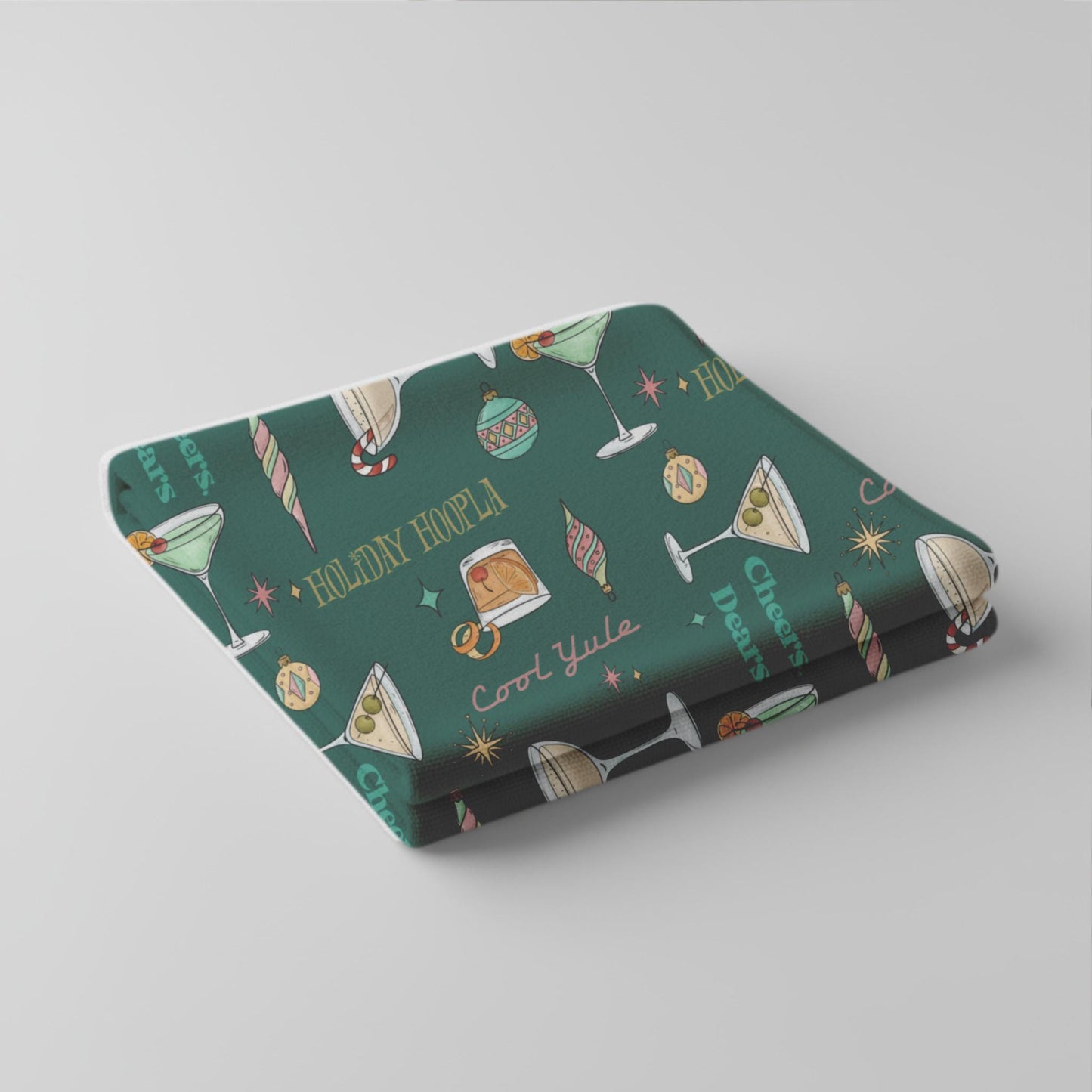 Holiday Cocktail Hand Towel: Mid-Century Martini Print Kitchen Decor