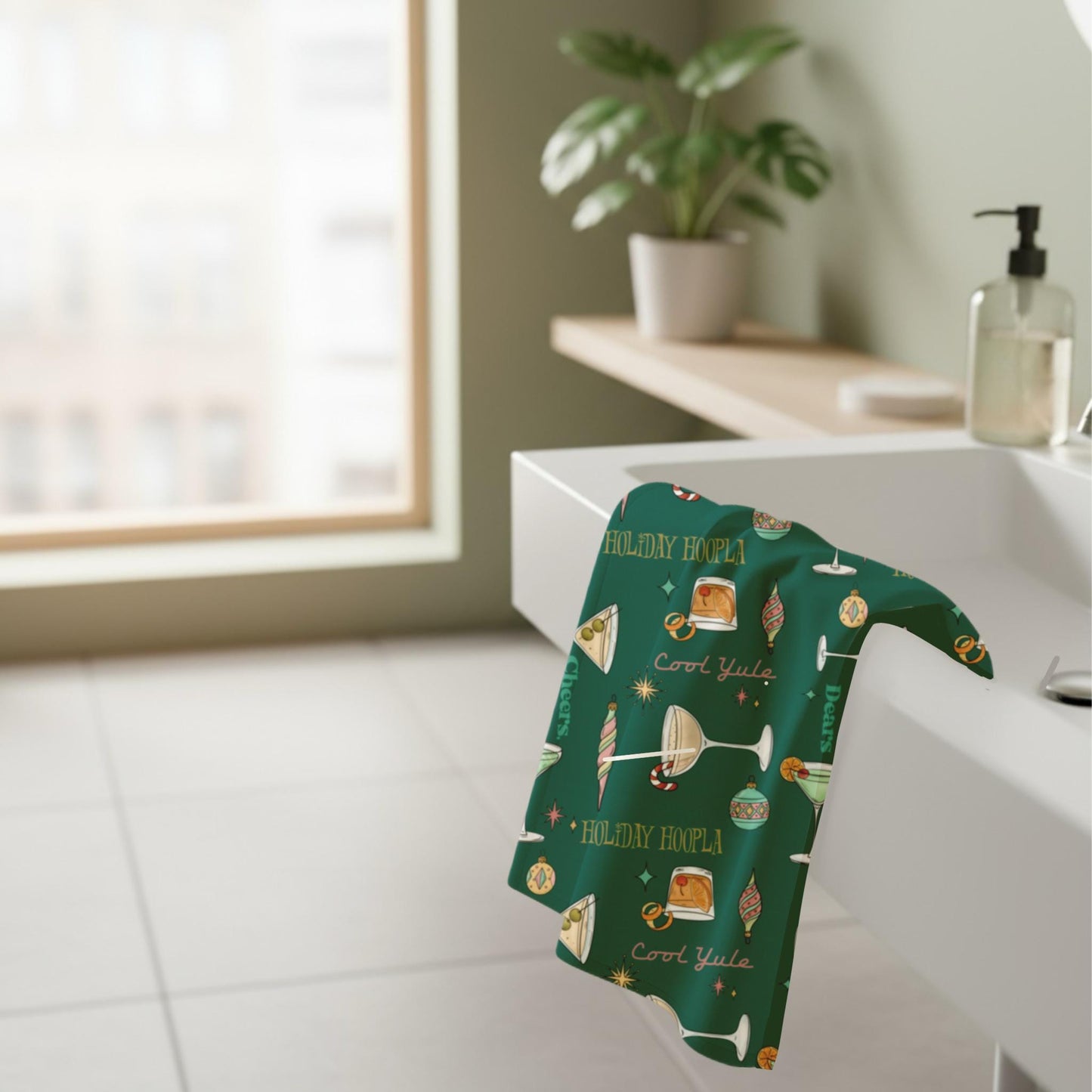 Holiday Cocktail Hand Towel: Mid-Century Martini Print Kitchen Decor